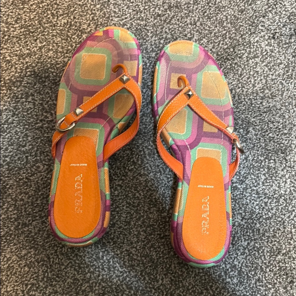 Prada Orange and Purple Sandals Vibrant Slip-On Design
